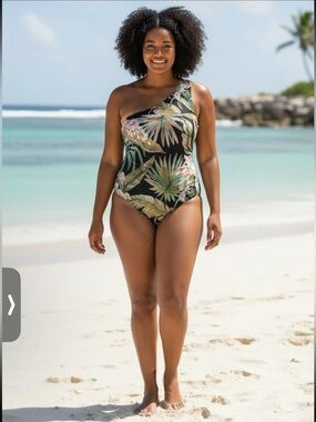 Baiia Martinique one piece reversible swimsuit women’s 12 black palm fronds